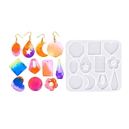 Geometry Earrings Pendants DIY Silicone Mold, Resin Casting Molds, for UV Resin, Epoxy Resin Craft Making, Clear, 120x110x4mm, Inner Diameter:  26~44.5x18.5~35mm, hole:2mm(DIY-Q033-01A)