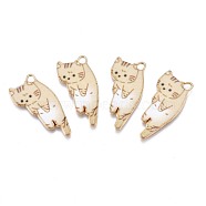 Printed Alloy Pendants, Cadmium Free & Nickel Free & Lead Free, Light Gold, Cat, Blanched Almond, 30x15x1.5mm, Hole: 2mm(ENAM-N168-001C)