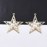 Epoxy Resin Pendants, with ABS Plastic Imitation Pearl and Light Gold Plated Brass Open Back Bezel, Star, Clear, 40x38.5x8mm, Hole: 2mm(RESI-S380-13)