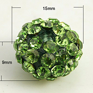 Resin Rhinestone Beads, Grade A, Rondelle, Peridot, 15x9mm, Hole: 2mm(RB-G051-15x9mm-A07)