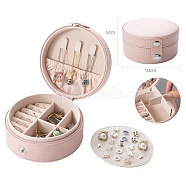 Round PU Leather with Lint Jewelry Storage Box with Snap Button, Travel Portable Jewelry Case, for Necklaces, Rings, Earrings and Pendants, Misty Rose, 10x5cm(PW-WG19090-01)