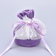Velvet Jewelry Drawstring Gift Bags, with Plastic Imitation Pearl & Star Yarn Skirt Design, Wedding Favor Candy Bags, Violet, 14.2x14.9x0.4cm(TP-M001-01F)
