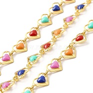Ion Plating(IP) Handmade 316 Surgical Stainless Steel Enamel Link Chains, Soldered, Real 18K Gold Plated, with Spool, Heart, Colorful, 6x10x1mm(CHS-I019-18A)