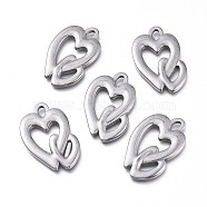 Valentine's Day 304 Stainless Steel Pendants, Heart with Heart, Stainless Steel Color, 30.5x21x3mm, Hole: 4.5x2.8mm(STAS-K207-07P)