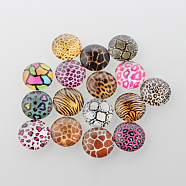 Animal Skin Printed Glass Cabochons, Half Round/Dome, Mixed Color, 20x6mm(X-GGLA-A002-20mm-OO)