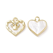 Alloy Micro Pave Cubic Zirconia Pendants, with Resin, Light Gold, Heart with Crown, White, 19x18x4mm, Hole: 2.5x4mm(PALLOY-F285-06B-LG)
