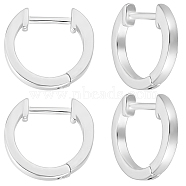 Beebeecraft 2 Pairs Rhodium Plated 925 Sterling Silver Huggie Hoop Earrings, Ring, Platinum, 12x12.5mm(STER-BBC0007-36)