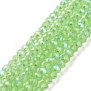 Electroplate Glass Beads Strands, Half Rainbow Plated, Faceted, Rondelle, Light Green, 8x6mm, Hole: 1mm, about 65~68pcs/strand, 15.7~16.1 inch(40~41cm)(EGLA-A034-T8mm-L17)
