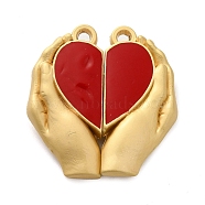 Spray Painted Alloy Enamel Magnetic Clasps, Hand with Heart, Gold, FireBrick, 27x25.5x6mm, Hole: 1.8mm(PALLOY-Q461-06)
