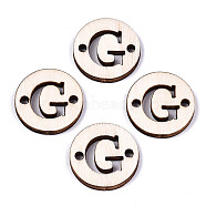 Unfinished Natural Poplar Wood Links Connectors, Laser Cut, Flat Round with Word, Letter.G, 19.5x2.5mm, Hole: 2mm(WOOD-S045-140A-01G)