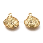 304 Stainless Steel Pendants, Shell Shape, Real 18K Gold Plated, 14x13x4mm, Hole: 1mm(STAS-P266-03G)