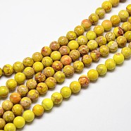 Natural Imperial Jasper Beads Strands, Round, Dyed, Yellow, 10mm, Hole: 1mm, about 38pcs/strand, 15 inch(G-I122-10mm-03)