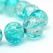 Baking Painted Crackle Glass Bead Strands, Round, Dark Turquoise, 4mm, Hole: 1.1~1.3mm, about 200pcs/strand, 31.4 inch(CCG-S001-4mm-06)