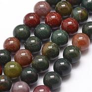 Natural Indian Bloodstone Beads Strands, Heliotrope Stone Beads, Round, 10mm, Hole: 1mm, about 38pcs/strand, 15.5 inch(395mm)(G-G954-02-10mm)