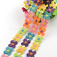 Flower Polyester Ribbon, for Gift Packing, Colorful, 7/8 inch(23mm)x1mm, about 15yards/roll(13.716m/roll)(NWIR-R022-08)