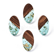 Transparent Resin & Walnut Wood Stud Earring Findings, with 304 Stainless Steel Pin and Gold Foil, Oval, Pale Turquoise, 20x11mm, Hole: 1.8mm, Pin: 0.7mm(MAK-N032-005A-F02)