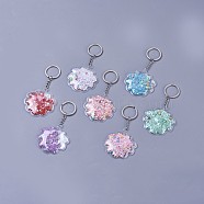Plastic Keychain, with Paillette/Sequins, Iron Key Ring and Chain, Shell, Platinum, Mixed Color, 117mm(KEYC-L025-J)