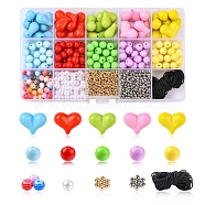 DIY Candy Color Beaded Necklace Mobile Strap Lanyard Making Kit, Including Acrylic Heart & Plastic Imitation Pearl & Resin Stripe Beads, Nylon Thread, Mixed Color, Beads: 1531Pcs/box(DIY-YW0006-07)