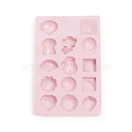 Food Grade Silicone Molds, Fondant Molds, For DIY Cake Decoration, Chocolate, Candy, UV Resin & Epoxy Resin Jewelry Making, Mixed Shapes, Pink, 199x126x13.5~16mm, Inner: 24.5~36.5x28.5~36.5mm(DIY-I021-15)