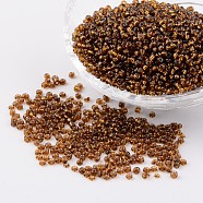 12/0 Glass Seed Beads, Silver Lined Round Hole, Round, Brown, 2mm, Hole: 1mm, about 3306pcs/50g(X-SEED-A005-2mm-53)