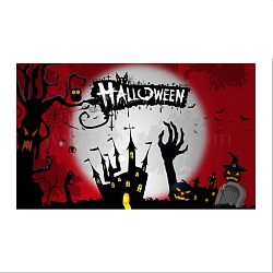 Polyester Halloween Banner Background Cloth, Halloween Photography Backdrops Party Decorations, Rectangle with Castle Pattern, Colorful, 1794x1080x0.01mm, Hole: 10mm(FEPA-K001-001D)