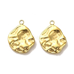 304 Stainless Steel Pendants, Textured, Irregular Oval Charms, Real 14K Gold Plated, 17x13x2.5mm, Hole: 1.6mm(STAS-L022-129G)