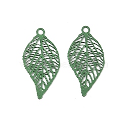 Spray Paint 430 Stainless Steel Pendants, Leaf, Green, 19x9.5x0.3mm, Hole: 1.2mm(STAS-C153-14A)