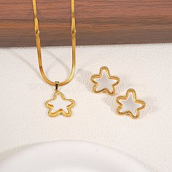 304 Stainless Steel Pendant Necklaces & Stud Earrings Sets, Golden, Star, Necklaces: 400mm; Earring: 21x22mm(SJEW-H002-01C-G)
