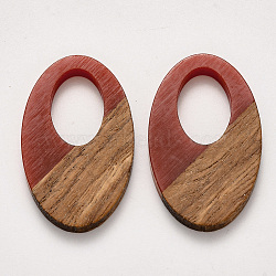 Resin & Walnut Wood Pendants, Waxed, Oval, Brown, 35.5x21.5x3~4mm, Hole: 16x10mm(RESI-S384-001A-A03)