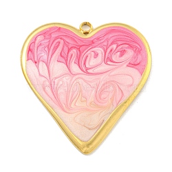 Ion Plating(IP) 304 Stainless Steel Pendants, with Enamel, Real 18K Gold Plated, Heart Charm, Hot Pink, 31x29x3.5mm, Hole: 2mm(X-STAS-U007-09A-G)