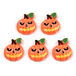 Halloween Opaque Resin Cabochons, Halloween Pumpkin Jack O Lantern, Coral, 18.5x16.5x6mm(RESI-T055-05)