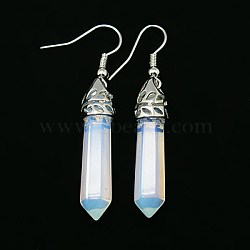 Fashion Opalite Dangle Earrings, with Alloy Earring Hooks, 50~56x8mm, Pin: 1mm(EJEW-G073-7)