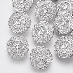 Brass Shank Buttons, with Micro Pave Cubic Zirconia, Flat Round, Clear, Platinum, 16x8mm, Hole: 1.4mm(BUTT-S025-012)