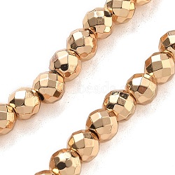 Electroplated Synthetic Non-magnetic Hematite Beads Strands, Round, Faceted, Golden Plated, 6x5.5mm, Hole: 1mm, about 68~72pcs/strand, 15.59~15.98''(39.6~40.6cm)(G-B132-B01-01B)