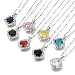 304 Stainless Steel Cable Chain Necklaces, Brass Clear Cubic Zirconia Rhombus Pendant Necklaces, Platinum & Stainless Steel Color, Mixed Color, 17.72 inch(45cm)(NJEW-H040-20P)