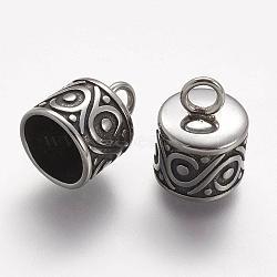 304 Stainless Steel Cord Ends, End Caps, Column, Antique Silver, 13.5x10mm, Hole: 3mm, Inner Diameter: 8.5mm(STAS-E133-004AS)