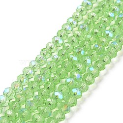 Electroplate Glass Beads Strands, Half Rainbow Plated, Faceted, Rondelle, Light Green, 8x6mm, Hole: 1mm, about 65~68pcs/strand, 15.7~16.1 inch(40~41cm)(EGLA-A034-T8mm-L17)