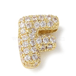 Brass Micro Pave Cubic Zirconia Beads, Letter, Rack Plating, Long-Lasting Plated, Real 18K Gold Plated, Letter F, 10.5x8.5x4.5mm, Hole: 2.5x2mm(KK-P290-61G-F)