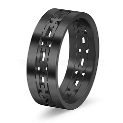 Stainless Steel Chunky Rings, Chain Link Inlay Beveled Edges, Black, US Size 9(18.9mm)(PW-WG58F06-09)