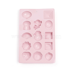 Food Grade Silicone Molds, Fondant Molds, For DIY Cake Decoration, Chocolate, Candy, UV Resin & Epoxy Resin Jewelry Making, Mixed Shapes, Pink, 199x126x13.5~16mm, Inner: 24.5~36.5x28.5~36.5mm(DIY-I021-15)