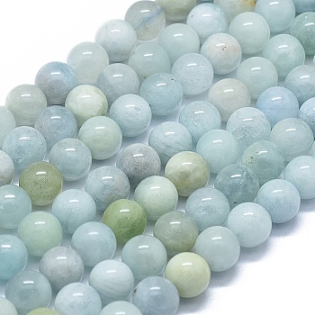 Natural Aquamarine Beads Strands, Round, 10mm, Hole: 1.2mm, about 41pcs/strand, 15.35 inch(39cm)