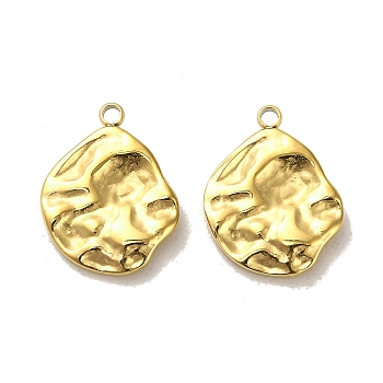 304 Stainless Steel Pendants, Textured, Irregular Oval Charms, Real 14K Gold Plated, 17x13x2.5mm, Hole: 1.6mm