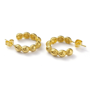 304 Stainless Steel Half Round Wrap Stud Earrings, Half Hoop Earrings for Women, Real 18K Gold Plated, 20.5x4.5mm, Pin: 0.6mm