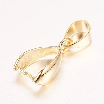 Rack Plating Brass Pendant Pinch Bails, Nickel Free, Real 24K Gold Plated, 13.5x7~8x4mm, Hole: 4x5mm