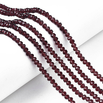 Glass Beads Strands, Faceted, Rondelle, Purple, 4x3mm, Hole: 0.4mm, about 123~127pcs/strand, 16.5~16.9 inch(42~43cm)