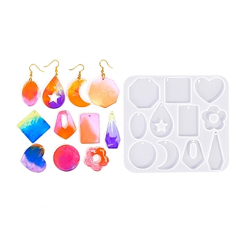 Geometry Earrings Pendants DIY Silicone Mold, Resin Casting Molds, for UV Resin, Epoxy Resin Craft Making, Clear, 120x110x4mm, Inner Diameter:  26~44.5x18.5~35mm, hole:2mm