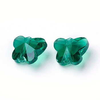 Transparent Glass Beads, Faceted, Butterfly, Light Sea Green, 8x10x5.5mm, Hole: 1mm