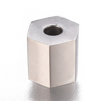 304 Stainless Steel Beads, Well Polished, Hexagon, Stainless Steel Color, 6x6.8x6mm, Hole: 2mm