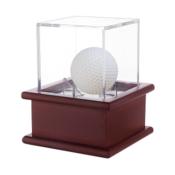 Square Transparent Acrylic Baseball Display Case, Dustproof Baseball Storage Holder with Wood Stand, FireBrick, Finish Product: 10.8x10.8x13.1cm, about 2pcs/set