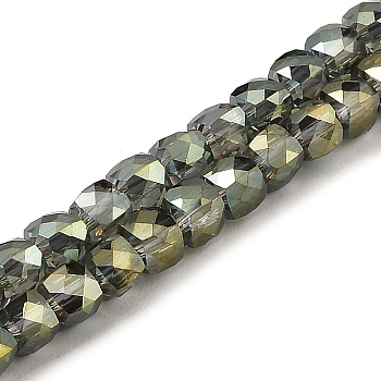 Electroplate Transparent Glass Beads Strands, Faceted, Cube, Olive Drab, 5x5x5mm, Hole: 1mm, about 83~84pcs/strand, 15.43~15.63 inch(39.2~39.7cm)